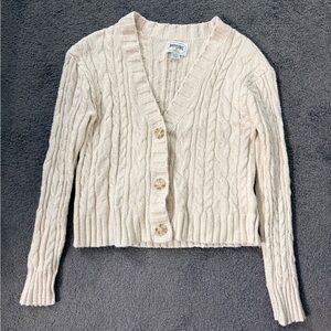 American Eagle Outfitters Cream Cable Knit Button Cardigan